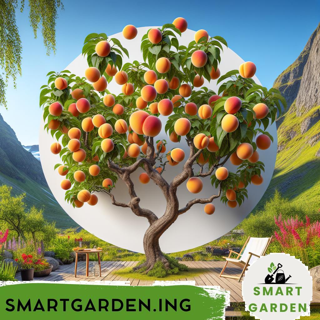 Ein blühender Aprikosenbaum mit leuchtenden orangefarbenen Früchten im sonnigen Garten.