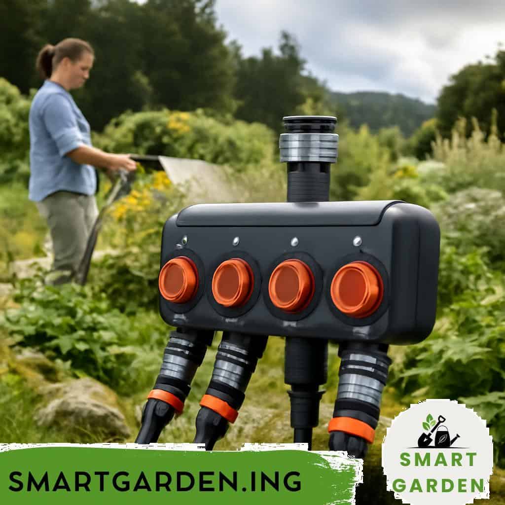 Automatische Wasserverteilungsanlage mit Steuerung und Rohrleitungen.