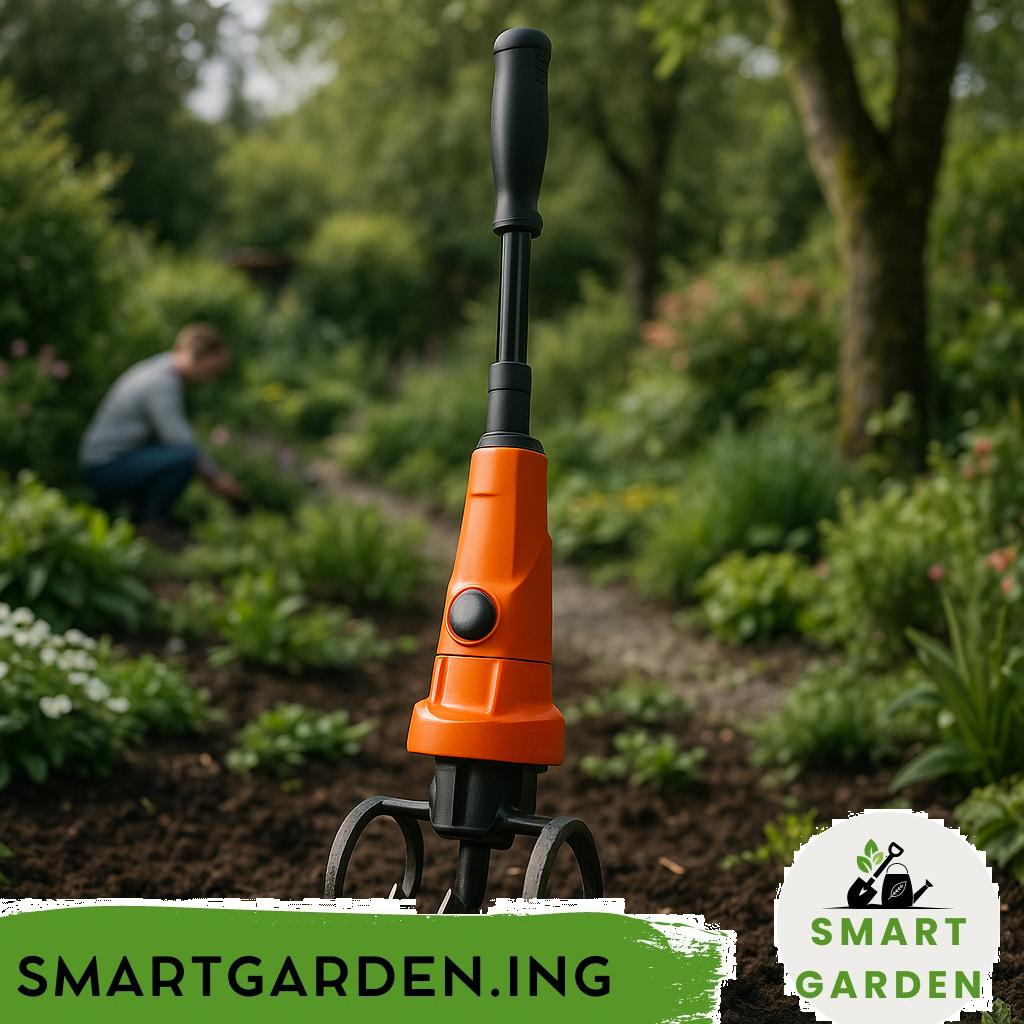 Beetpfleger mit Handschuhen beim Jäten von Unkraut im Gartenbeet.