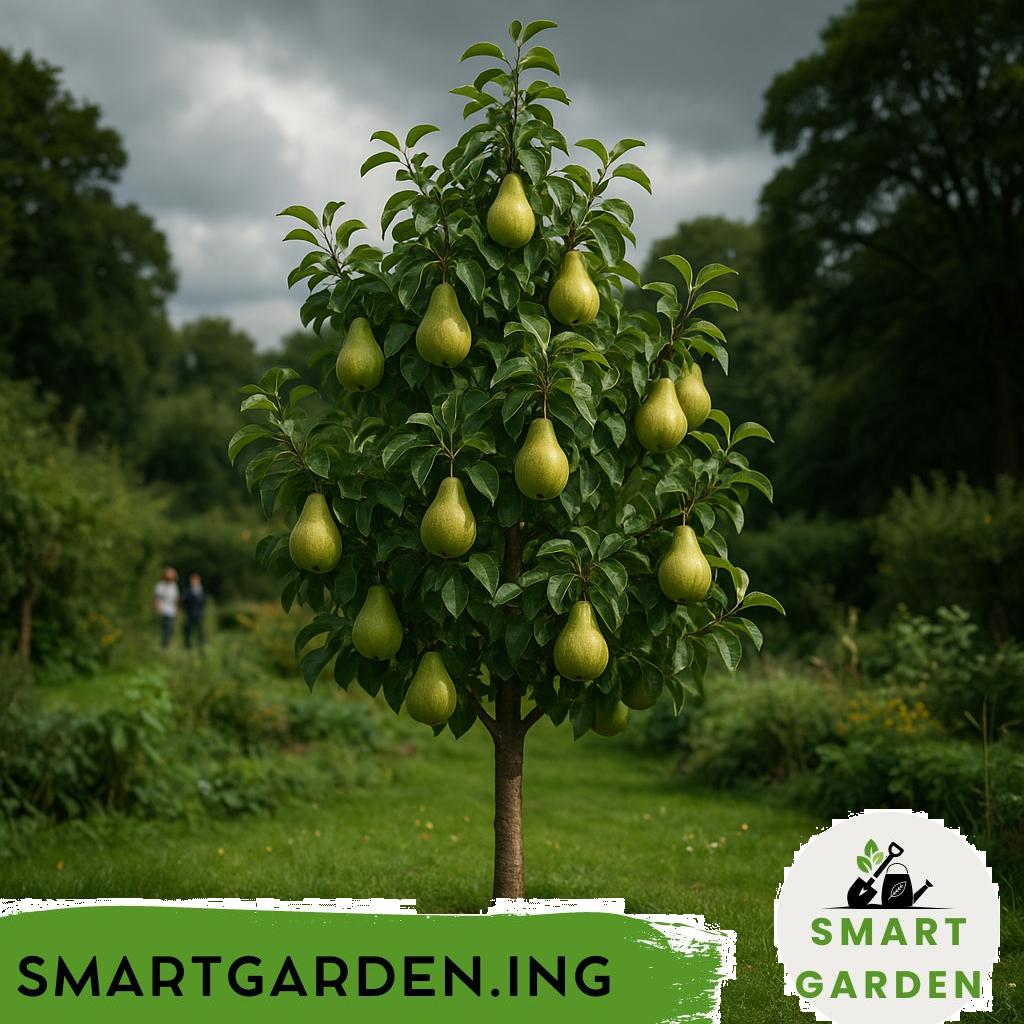 Birnenbaum mit reifen Früchten an den Zweigen.