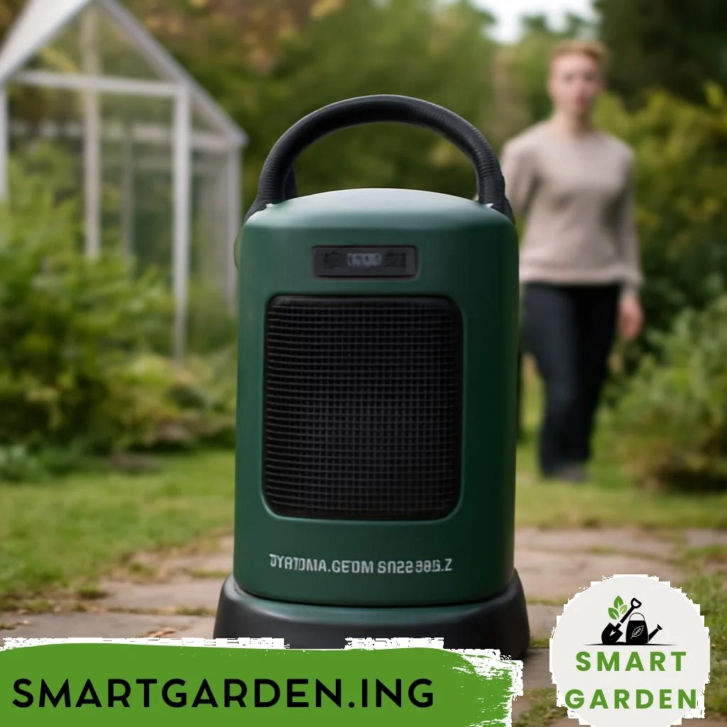 Akku-Gewächshausheizungen im Garten neben Jungpflanzen