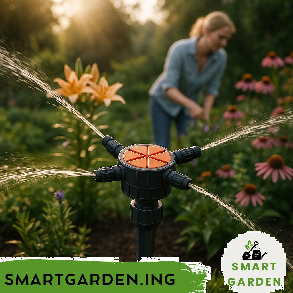 Blumen mit installiertem Wasserverteilungssystem zur automatischen Bewässerung.