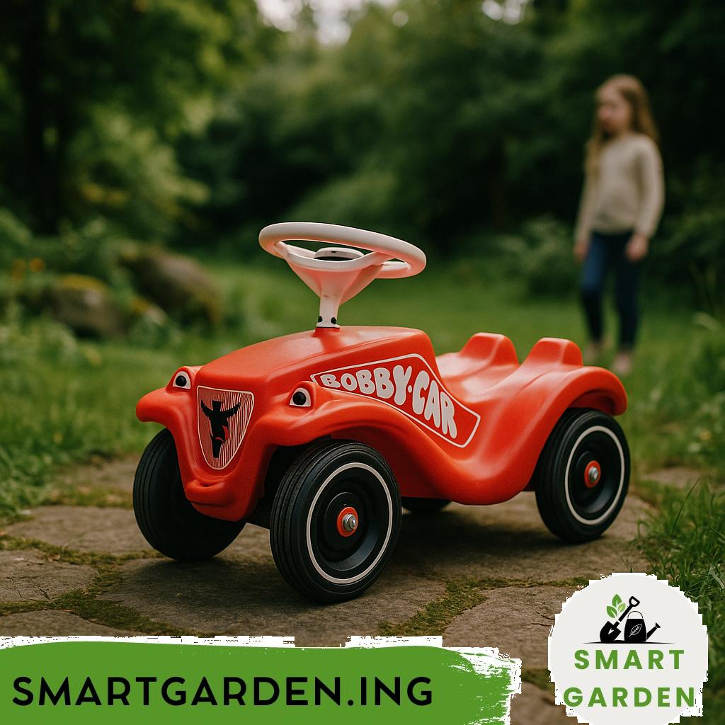 Bobby-Car, rote Kunststoff-Rutschauto für Kleinkinder.